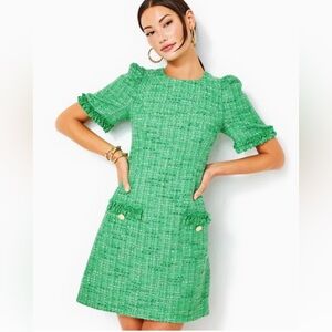 Lilly Pulitzer Ryner Puff Sleeve Bouclé Sheath Dress Kelly Green Bouclé NWT 00